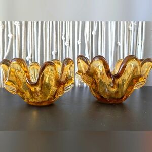 Vintage Murano Amber Stretch Glass Nesting Bowls candleholders Hand blown